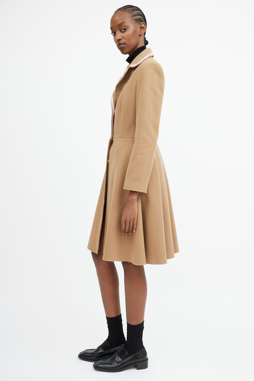 Miu Miu Brown & Pink Trim Collar Coat