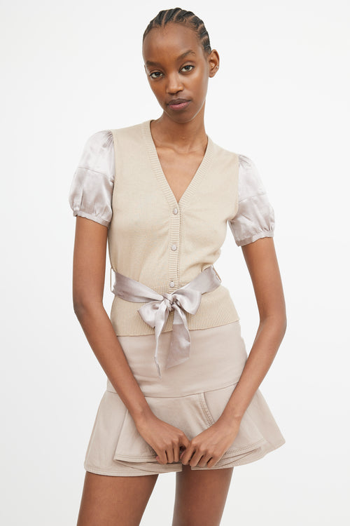 Miu Miu Brown Satin & Knit Belted Top