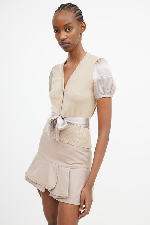 Miu Miu Brown Satin & Knit Belted Top