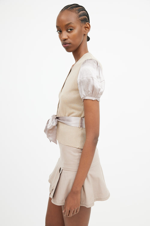 Miu Miu Brown Satin & Knit Belted Top