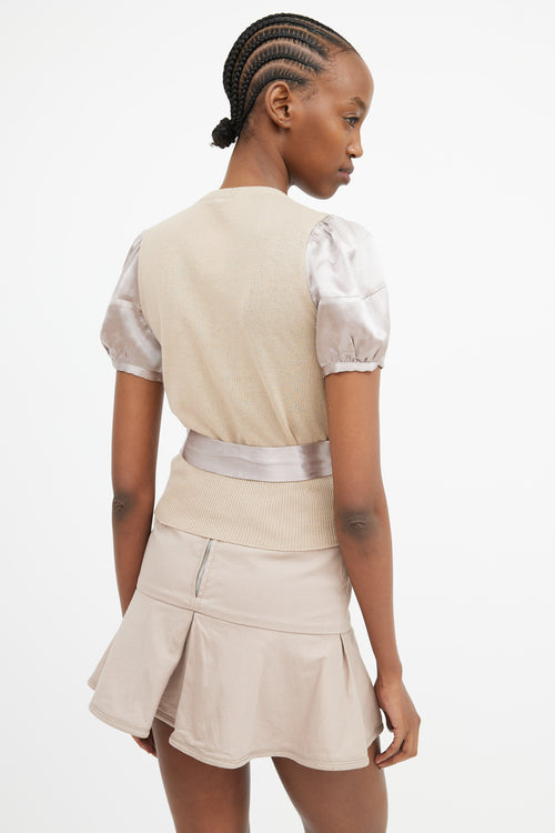 Miu Miu Brown Satin & Knit Belted Top