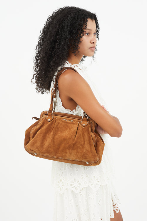 Miu Miu Brown & Silver Suede Shoulder Bag