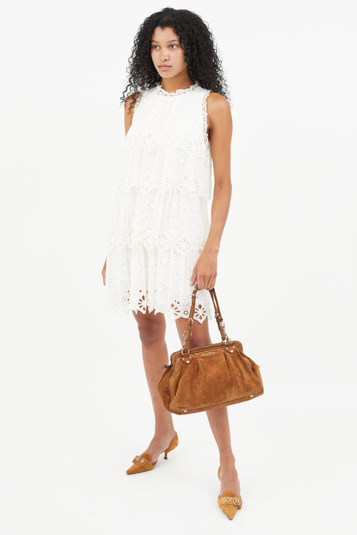 Miu Miu Brown & Silver Suede Shoulder Bag