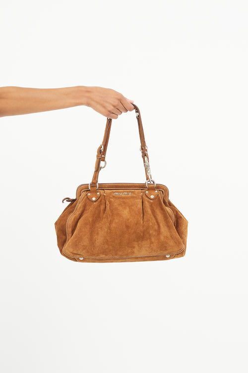 Miu Miu Brown & Silver Suede Shoulder Bag