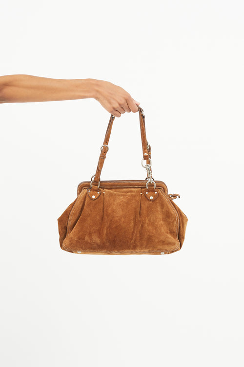 Miu Miu Brown & Silver Suede Shoulder Bag