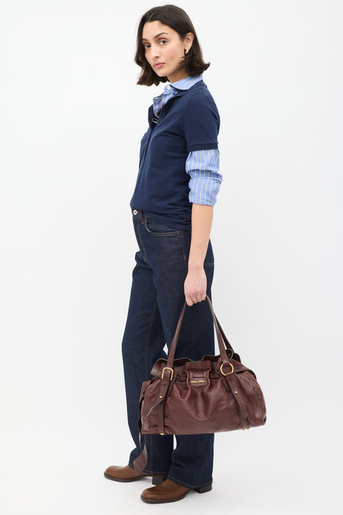 Miu Miu Burgundy Leather Drawstring Shoulder Bag