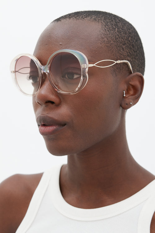 Chloé Pink & Silver CE741SA Iridescent Circular Sunglasses