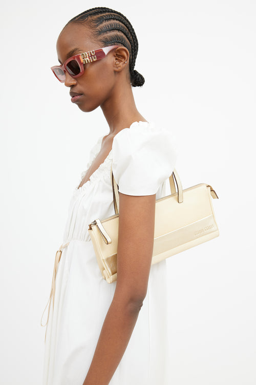 Miu Miu Cream & Gold Leather Shoulder Bag