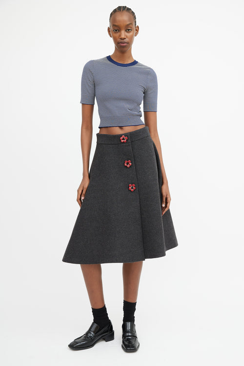 Miu Miu Dark Grey & Red Floral Embellished Skirt