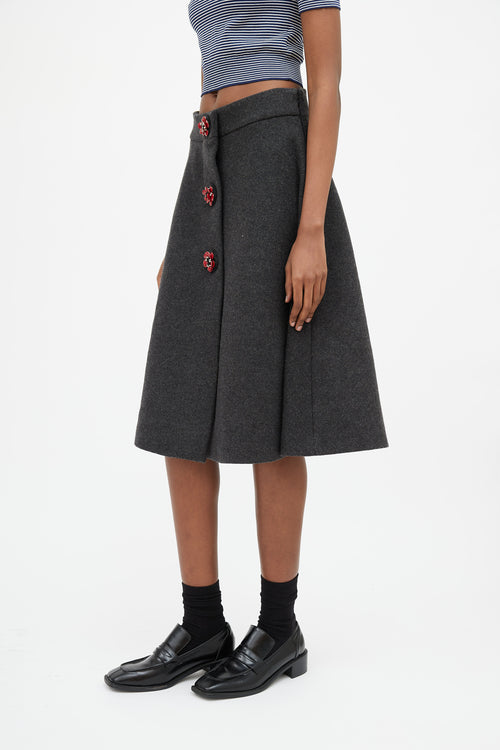 Miu Miu Dark Grey & Red Floral Embellished Skirt