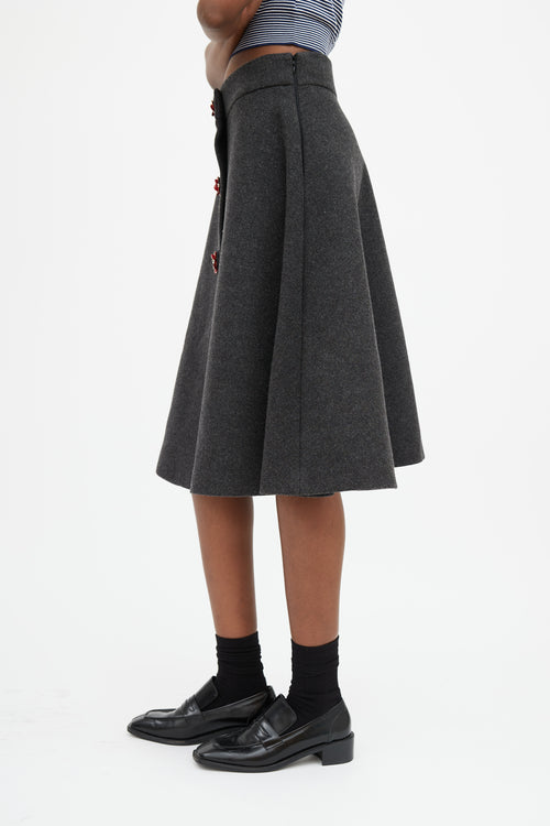 Miu Miu Dark Grey & Red Floral Embellished Skirt