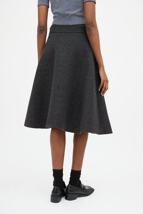 Miu Miu Dark Grey & Red Floral Embellished Skirt