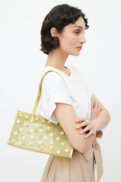 Miu Miu Green & Gold Mesh Floral Shoulder Bag