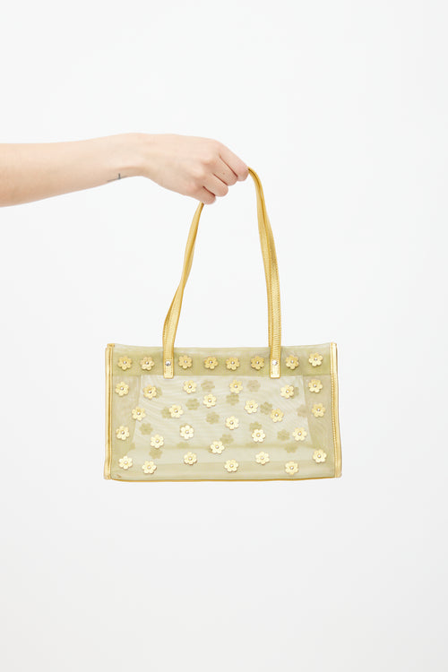 Miu Miu Green & Gold Mesh Floral Shoulder Bag