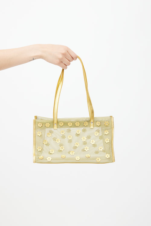 Miu Miu Green & Gold Mesh Floral Shoulder Bag