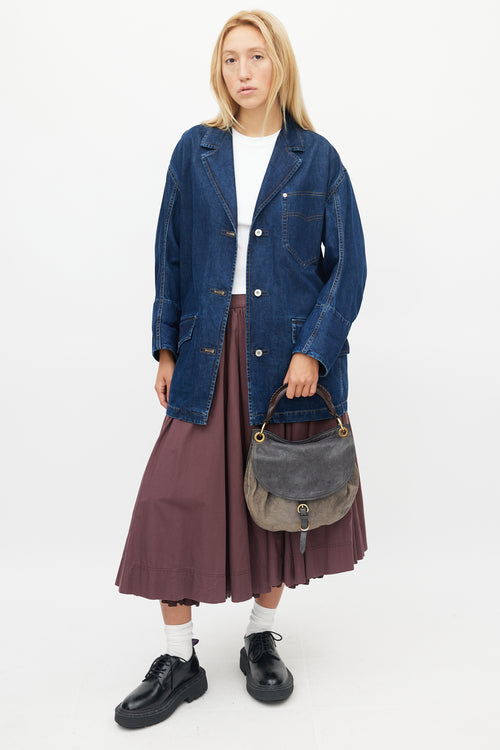Miu Miu Grey & Brown Aviator Flap Shoulder Bag