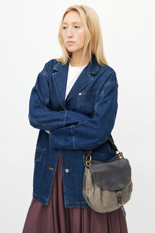 Miu Miu Grey & Brown Aviator Flap Shoulder Bag