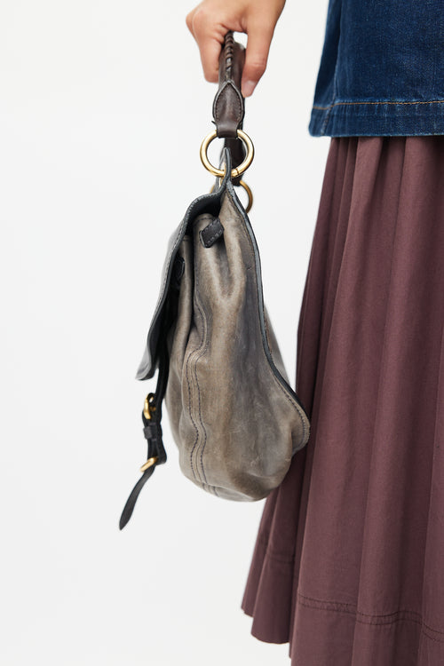 Miu Miu Grey & Brown Aviator Flap Shoulder Bag
