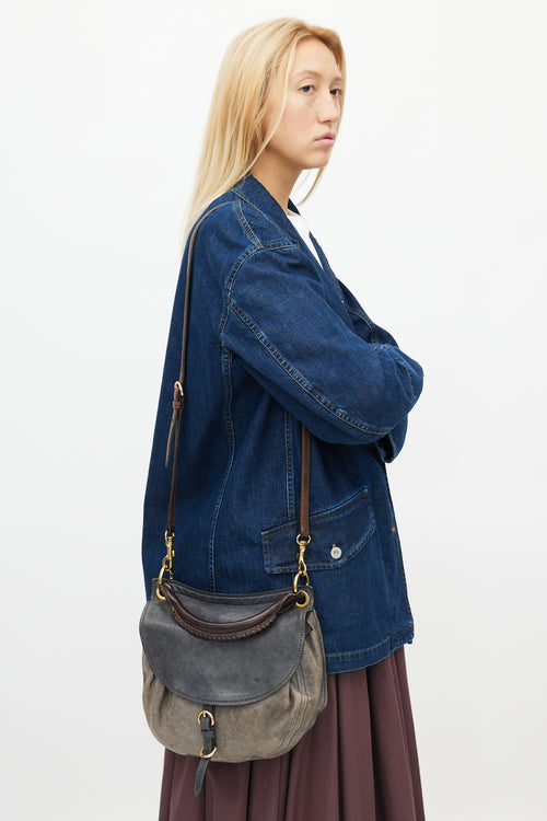 Miu Miu Grey & Brown Aviator Flap Shoulder Bag
