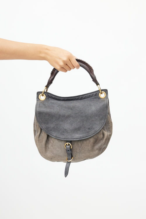 Miu Miu Grey & Brown Aviator Flap Shoulder Bag