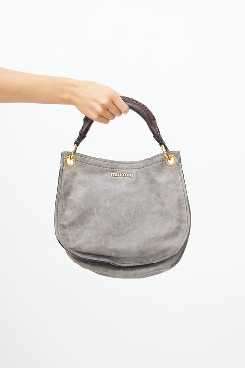 Miu Miu Grey & Brown Aviator Flap Shoulder Bag