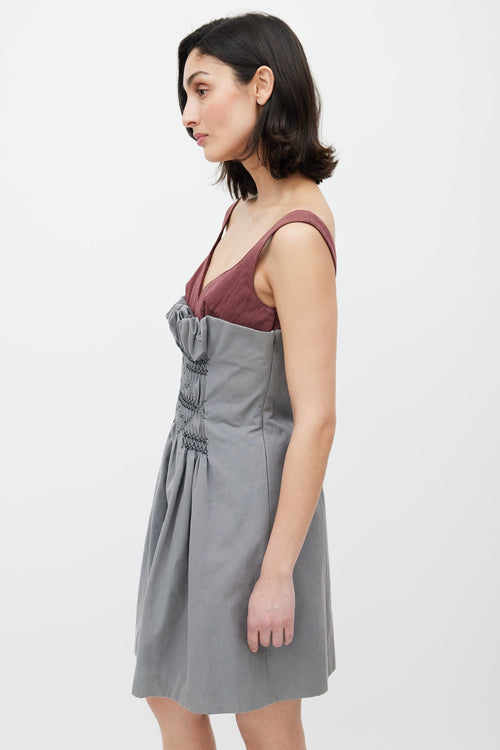 Miu Miu Grey & Red Smocked Dress