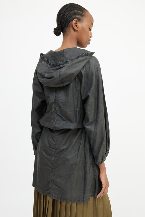 Miu Miu Grey Waxed Cotton Hooded Coat