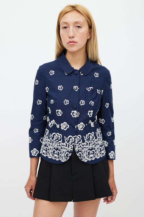 Miu Miu Navy & White Floral Embroidered Jacket