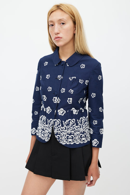 Miu Miu Navy & White Floral Embroidered Jacket