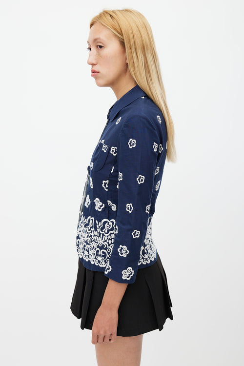 Miu Miu Navy & White Floral Embroidered Jacket