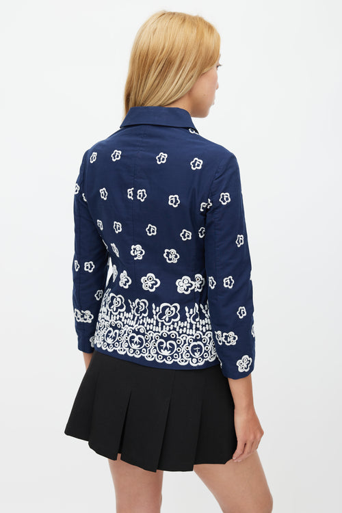 Miu Miu Navy & White Floral Embroidered Jacket