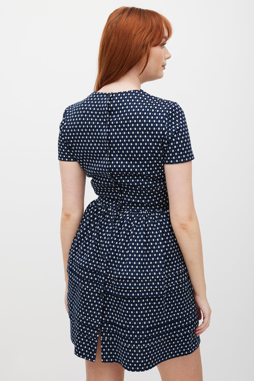 Miu Miu Navy & White Woven Polka Dot Dress