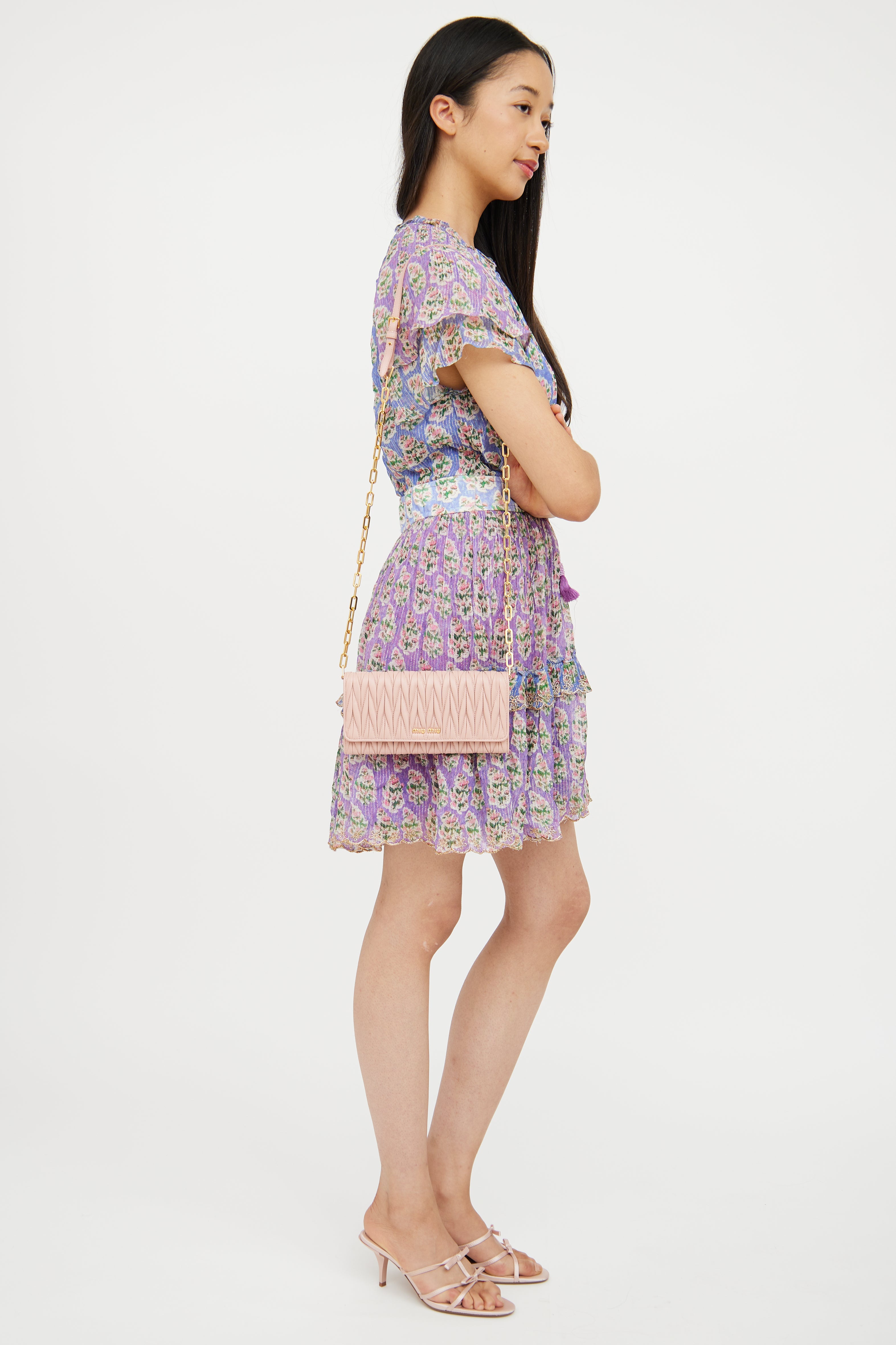 Miu Miu Pink Matelassé Wallet On Chain