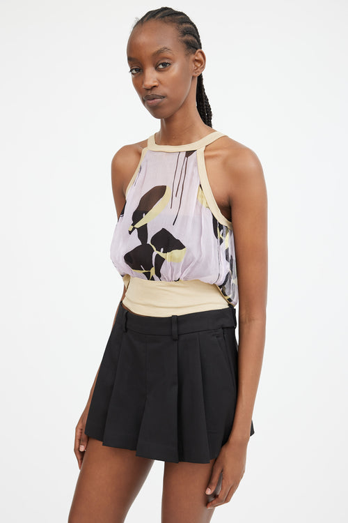 Purple & Multicolour Sheer Printed Cutout Top