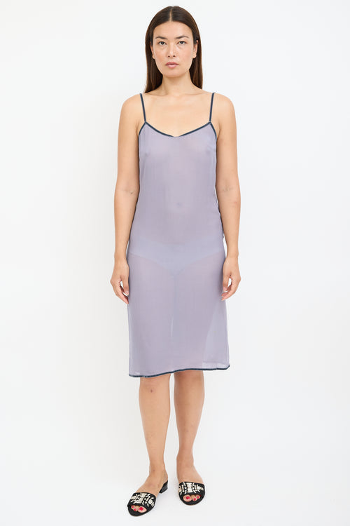 Purple Velvet Trim Sheer Slip Dress