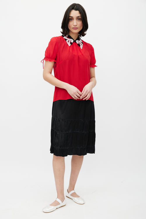 Miu Miu Red & Black Sheer Crochet Top