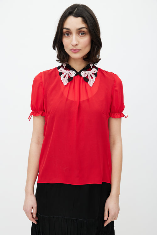 Miu Miu Red & Black Sheer Crochet Top