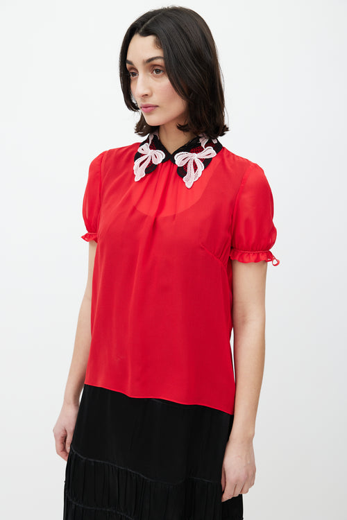 Miu Miu Red & Black Sheer Crochet Top