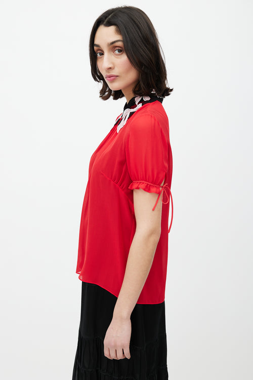 Miu Miu Red & Black Sheer Crochet Top
