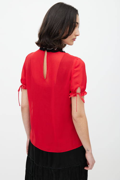 Miu Miu Red & Black Sheer Crochet Top