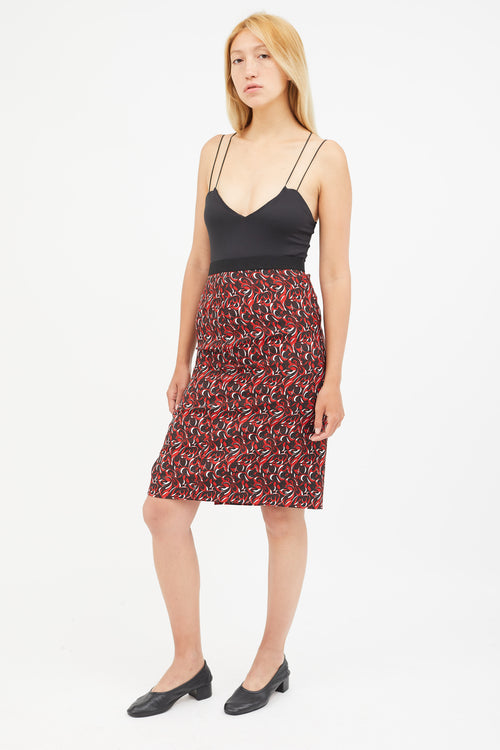 Miu Miu Red & Multicolour Print Skirt