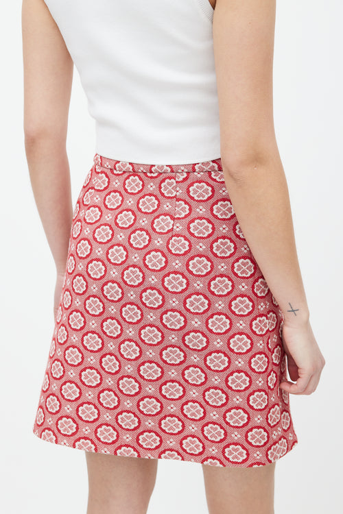Miu Miu Red & White Floral Woven Skirt