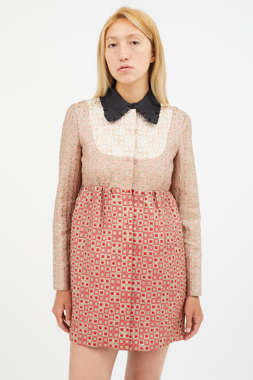 Miu Miu Red & Multicolour Metallic Brocade Jacket