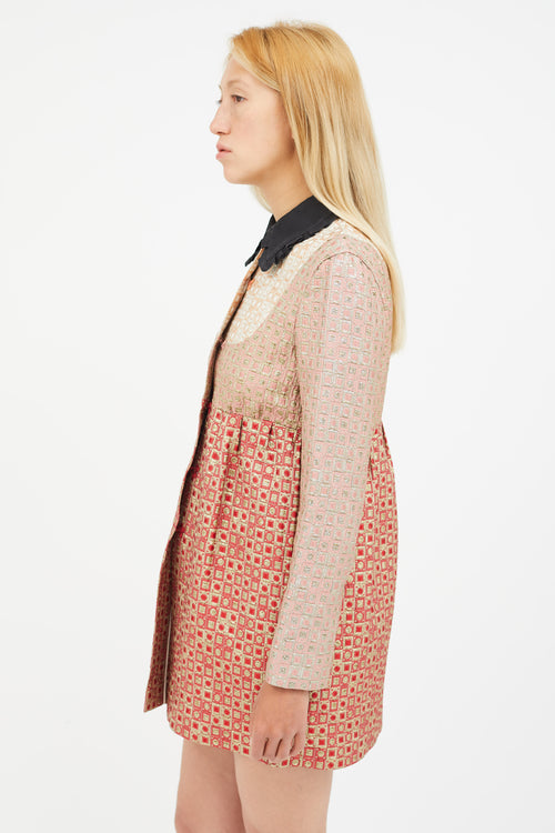 Miu Miu Red & Multicolour Metallic Brocade Jacket