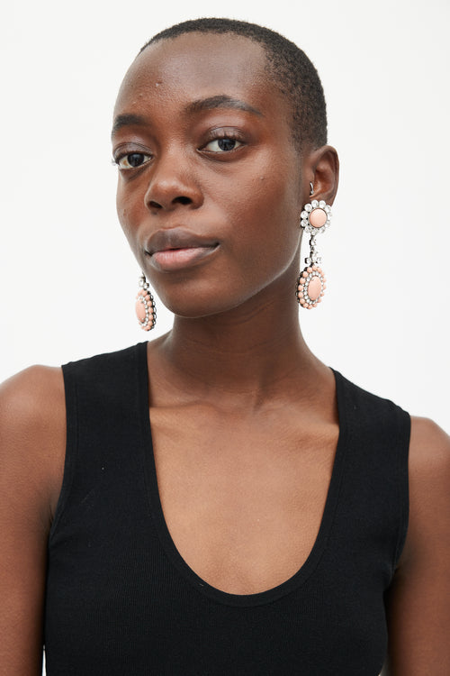 Miu Miu Silver & Pink Gem Clip On Drop Earring