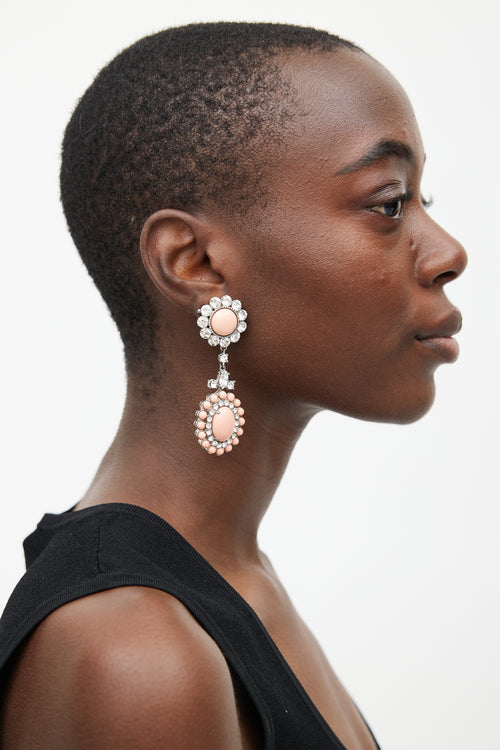 Miu Miu Silver & Pink Gem Clip On Drop Earring