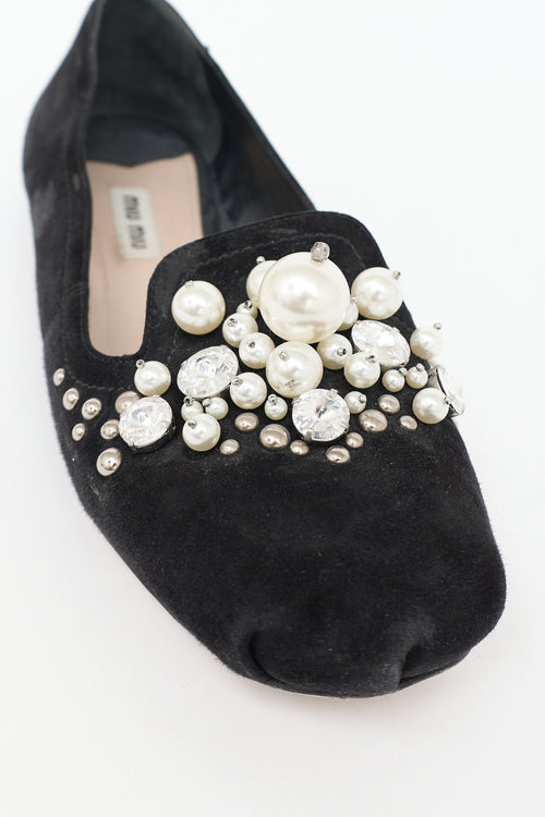 Miu Miu Suede Embellished Flat