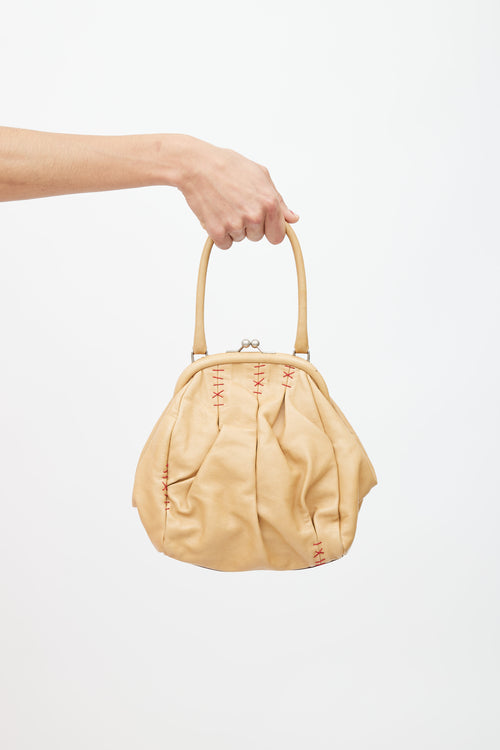 Miu Miu Vintage Beige Leather Contrast Stitch Clutch