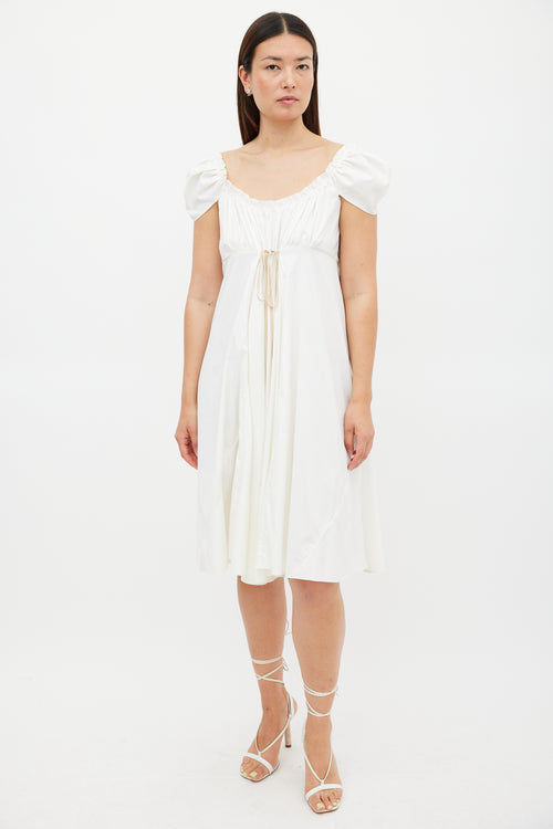 Miu Miu White & Beige Tie Waist Dress