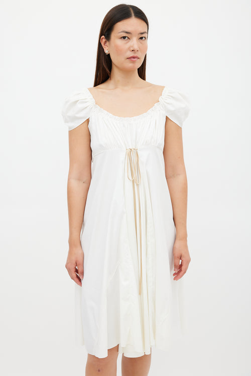 Miu Miu White & Beige Tie Waist Dress